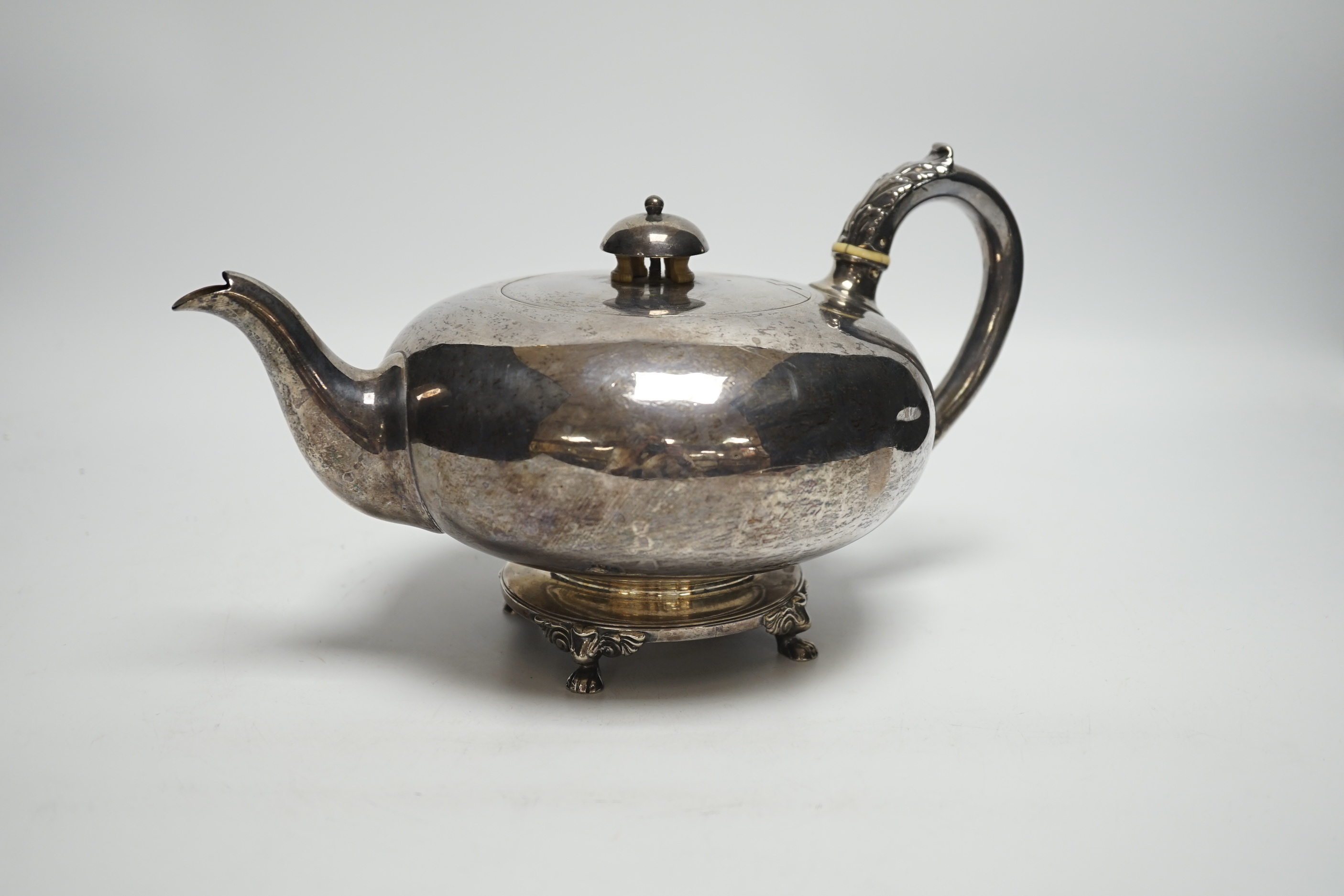 A William IV squat circular silver teapot, Robert Garrard II, London, 1832, gross weight 25.5oz CITES Submission reference: RAE87R61